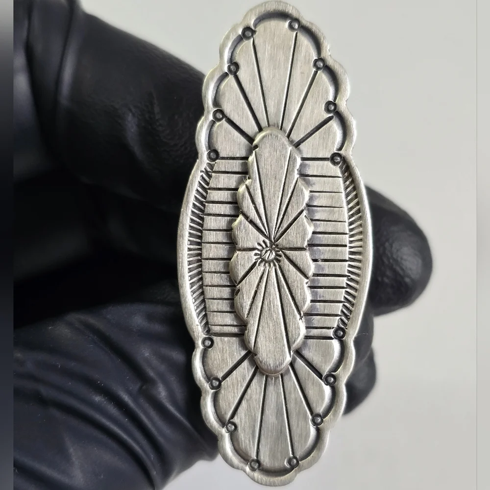 Rare 2” Long Sacred Sunray Engraving Sterling Silver 925 Native Ring